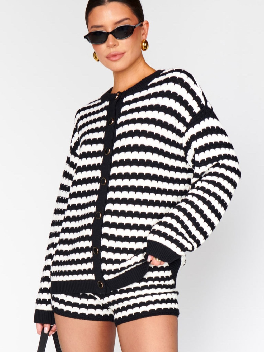 Show Me Your Mumu Black White Striped Knit Inez Cardigan Size XS